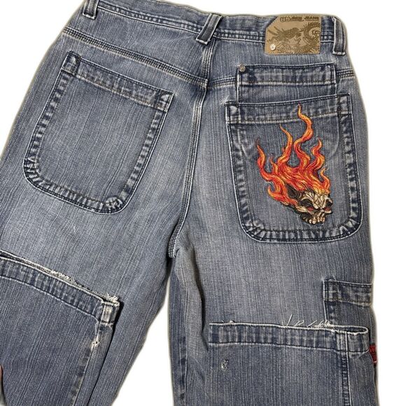 Vintage JNCO Pants 90's Flaming Skull Old School Skater 30"x31" Streetwear Y2K - Picture 2 of 16
